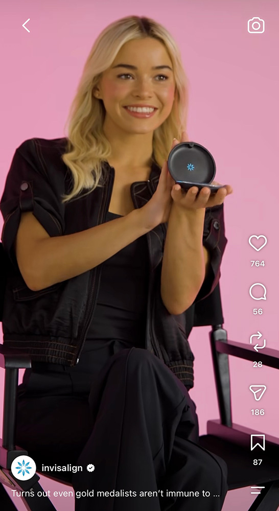 Screenshot from an Invisalign video project featuring Livvy Dunne, for which Shore Point Productions provided production support through Smarty Social Media