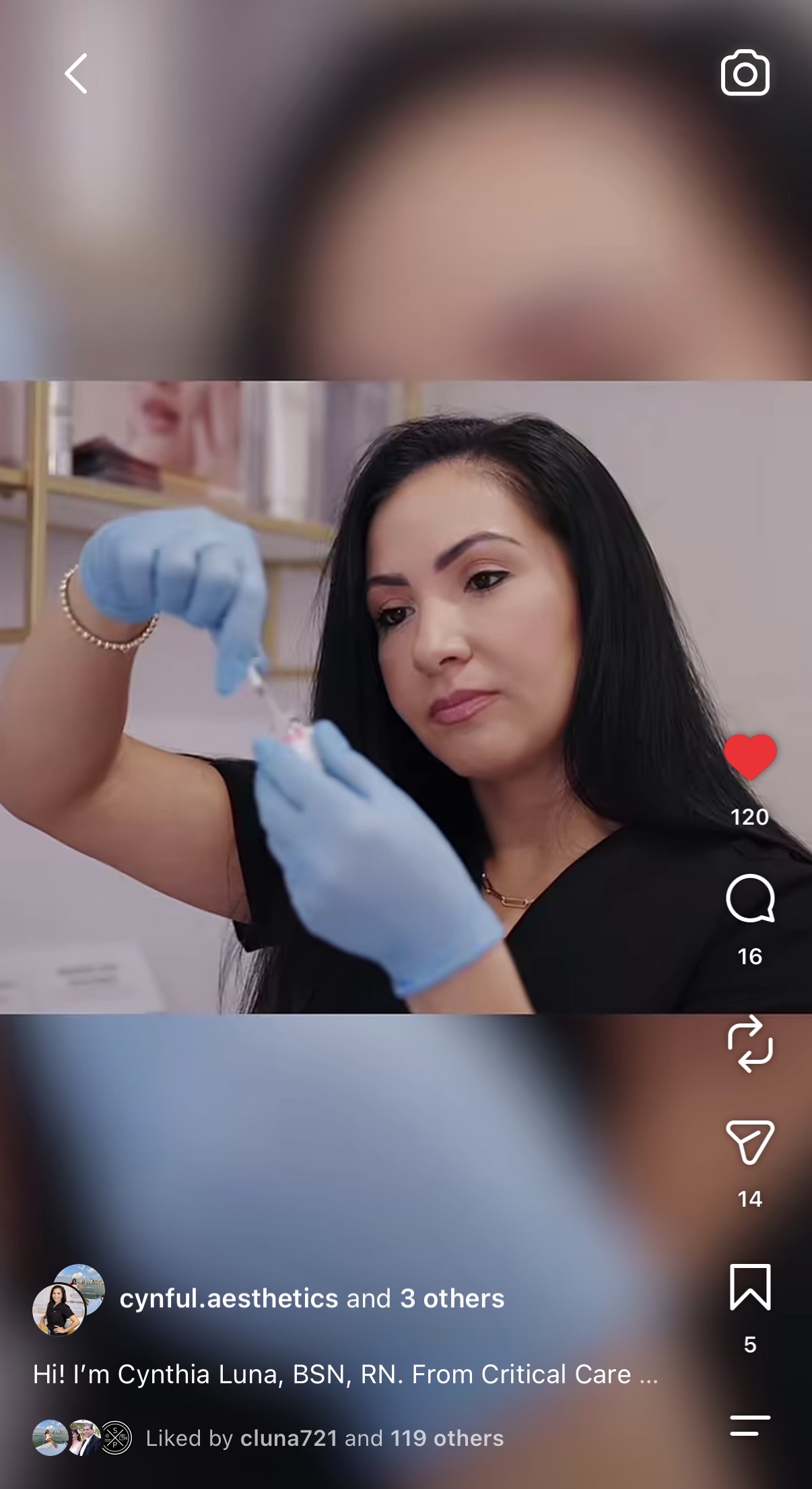 Example of a nurse featured in a social media Reel for an aesthetics brand
